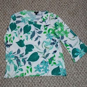 Links tropical leaf print flare sleeve blouse